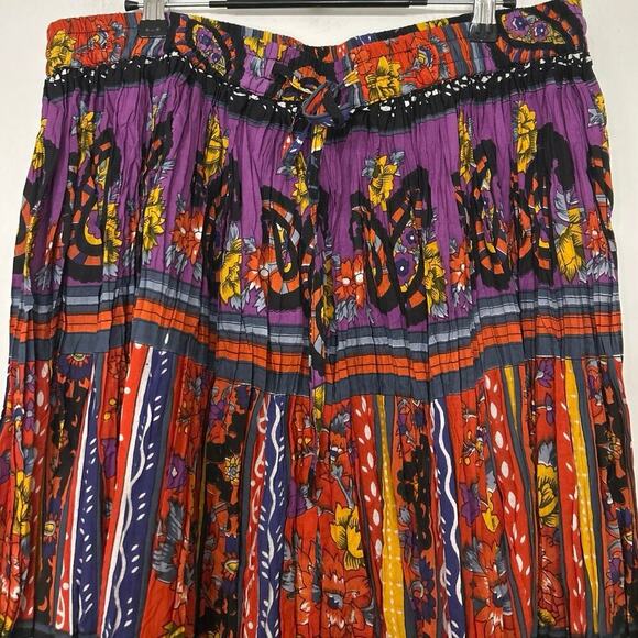 Phool Cotton Jewel Tone Vintage 90s Pleated Maxi Skirt Boho Hippie India 1X - Picture 4 of 11